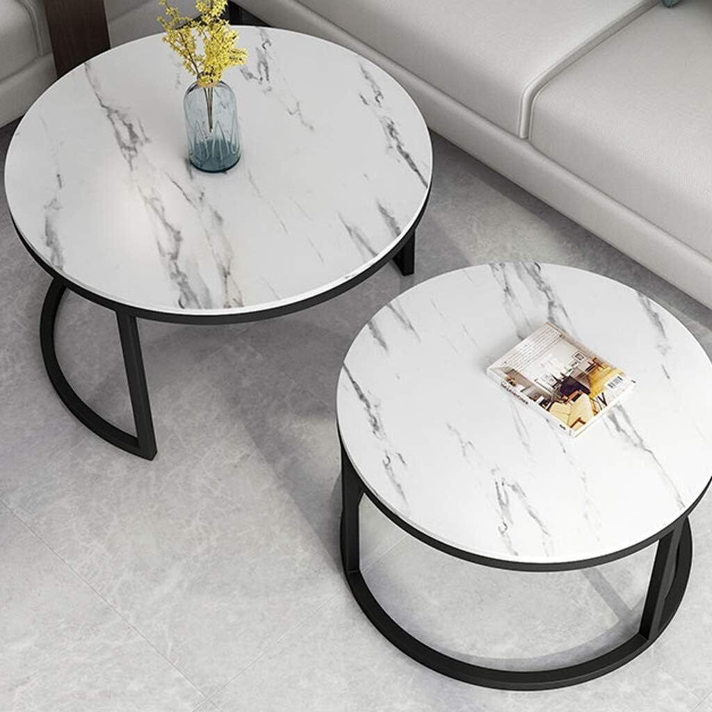 Vespera Nesting Coffee Table Marble Round Stackable Set (White)