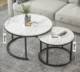 Vespera Nesting Coffee Table Marble Round Stackable Set (White)