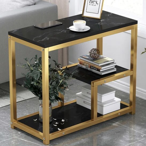 Briar Side Table Marble 3 Shelf Bedside Sofa Table Plant Stand (Black Gold)