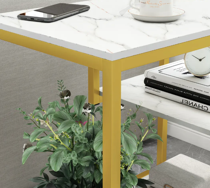 Briar Side Table Marble 3 Shelf Bedside Sofa Table Plant Stand (White Gold)
