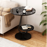 Ovo Side Table Marble 2 Shelf Curved Bedside Sofa Table Round (Black)