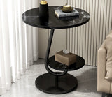 Ovo Side Table Marble 2 Shelf Curved Bedside Sofa Table Round (Black)