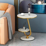 Ovo Side Table Marble 2 Shelf Curved Bedside Sofa Table Round (White & Gold)