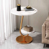 Ovo Side Table Marble 2 Shelf Curved Bedside Sofa Table Round (White & Gold)