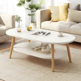 White Modern Oval Coffee Table Beach Style Dual Storage