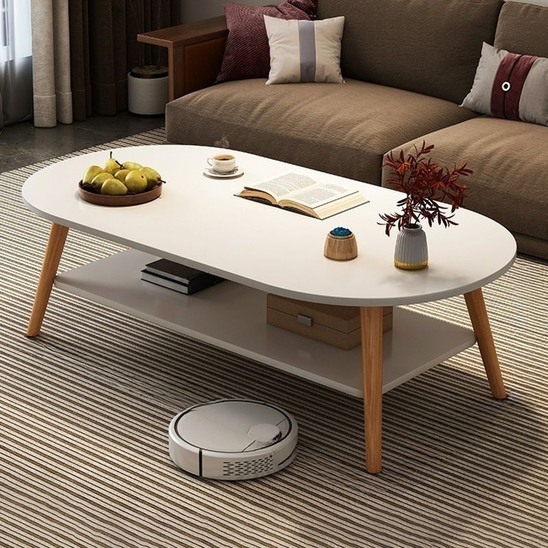 White Modern Oval Coffee Table Beach Style Dual Storage