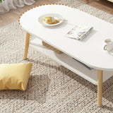 White Modern Oval Coffee Table Beach Style Dual Storage