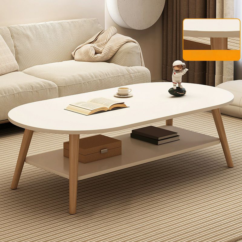 White Modern Oval Coffee Table Beach Style Dual Storage