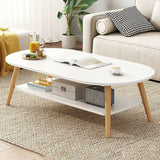 White Modern Oval Coffee Table Beach Style Dual Storage