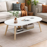 White Modern Oval Coffee Table Beach Style Dual Storage